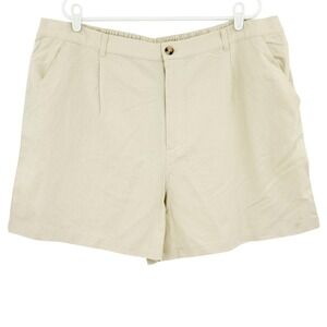 TIME AND TRU Womens Linen Blend Elastic Back Beige Shorts XXXL 22 Pleated NWOT